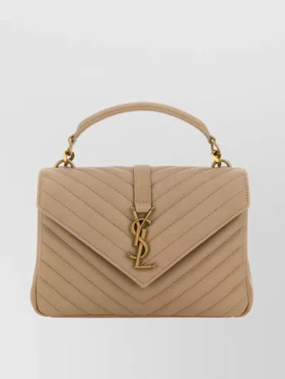 Saint Laurent Medium College Shoulder Bag With Quilted Foldover Top And Chain Handle In Brown