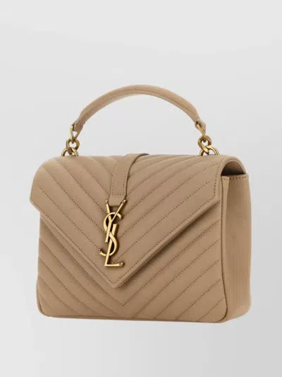 Saint Laurent Medium College Shoulder Bag With Quilted Foldover Top And Chain Handle In Brown