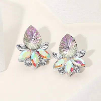 Fashnzfab Teardrop Stone Accented Marquise Stone Embellished Evening Earrings - Ab, Silver, Vitrail Light In Metallic