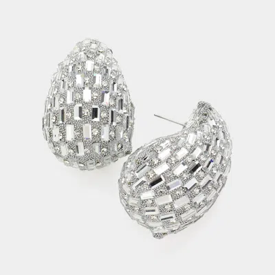 Fashnzfab Baguette Stone Embellished Teardrop Earrings In Metallic