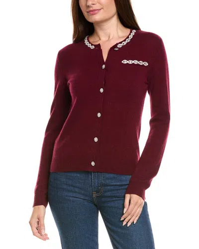 Kier + J Crystal Embellished Wool & Cashmere-blend Cardigan In Red