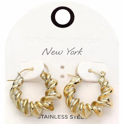 Fashnzfab Secret Box_spiral Stainless Steel Pin Catch Hoop Earrings - Gold In Gold