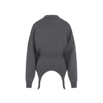 Jean Paul Gaultier High Neck Bat Sleeves Lingerie Garter Pullover Sweater In Gray