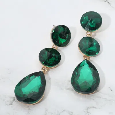 Fashnzfab Round Teardrop Stone Cluster Link Drop Evening Earrings - Emerald In Green