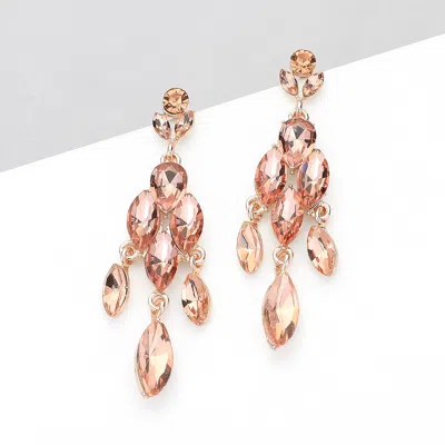 Fashnzfab Marquise Stone Cluster Embellished Dangle Evening Earrings - Peach, Rose Gold In Pink
