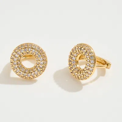 Fashnzfab 14k Gold Dipped Cz Stone Paved Donut Mini Huggie Hoop Earrings - Gold In Gold