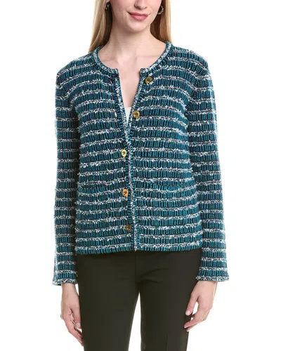 St John St. John Multi Novelty Knit Wool-blend Jacket In Blue