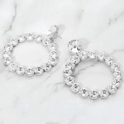 Fashnzfab Round Stone Link Evening Earrings - Silver In Metallic