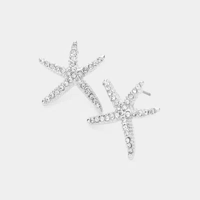 Fashnzfab Crystal Paved Starfish Stud Earrings - Clear, Rhodium In Metallic