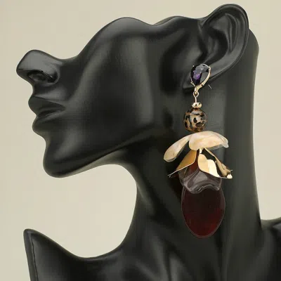Fashnzfab Bold Oversized Resin Floral Petal Drop Statement Earrings - Purple In Gold