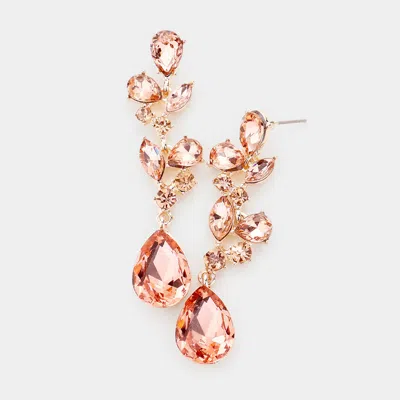 Fashnzfab Teardrop Stone Dangle Evening Earrings - Peach In Pink