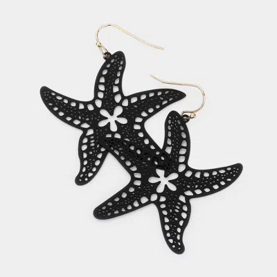 Fashnzfab Brass Metal Cutout Starfish Dangle Earrings - Black In Black