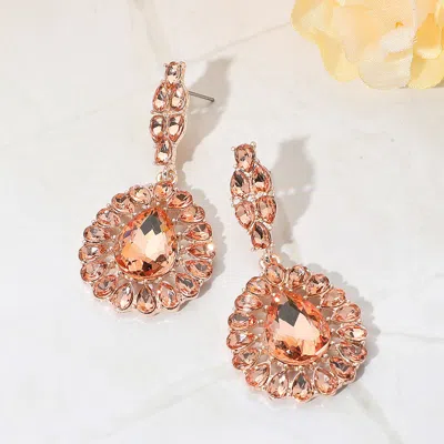 Fashnzfab Teardrop Stone Accent Dangle Evening Earrings - Peach, Rose Gold In Pink