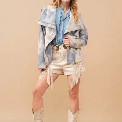 Blue B Suede Tie Dye Moto Jacket In Blue In Blue