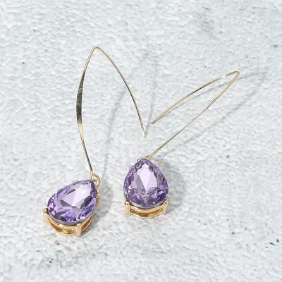 Fashnzfab Teardrop Stone Cluster Long Drop Earrings - Light, Purple In Gold