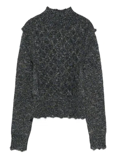 Pinko Textured Knit Sweater With High Neckline In Black