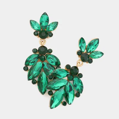 Fashnzfab Crystal Marquise Ornate Floral Evening Earrings - Emerald, Gold In Green
