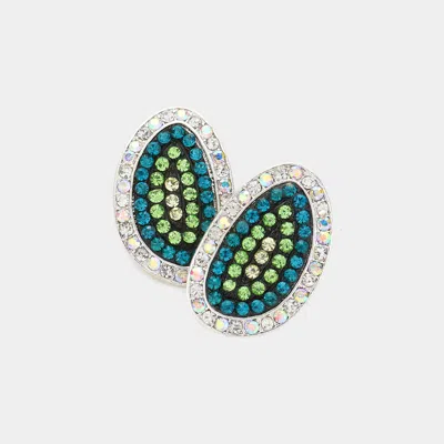 Fashnzfab Rhinestone Paved Abstract Oval Stud Earrings - Blue Zircon, Peridot, Rhodium In Multi