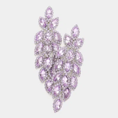 Fashnzfab Crystal Stone Leaf Cluster Marquise Evening Earrings - Lavender In Purple