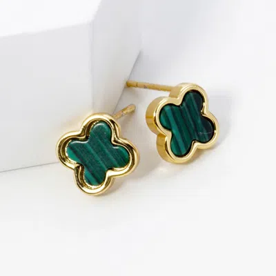 Fashnzfab Gold Dipped Metal Trim Quatrefoil Stud Earrings - Green In Green