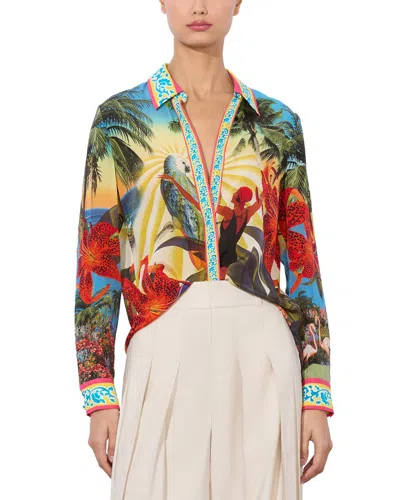 Alice And Olivia Island Dreams Willa Placket Top In Multi