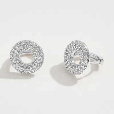 Fashnzfab 14k Gold Dipped Cz Stone Paved Donut Mini Huggie Hoop Earrings - Silver In Metallic