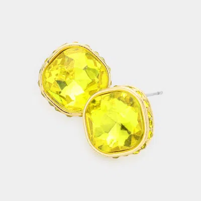 Fashnzfab Rhinestone Trimmed Square Stone Evening Stud Earrings - Yellow In Yellow