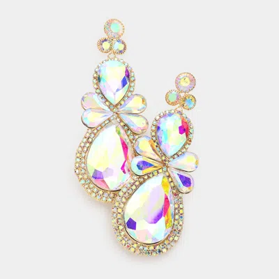 Fashnzfab Teardrop Accented Dangle Evening Earrings - Ab, Gold In Multi