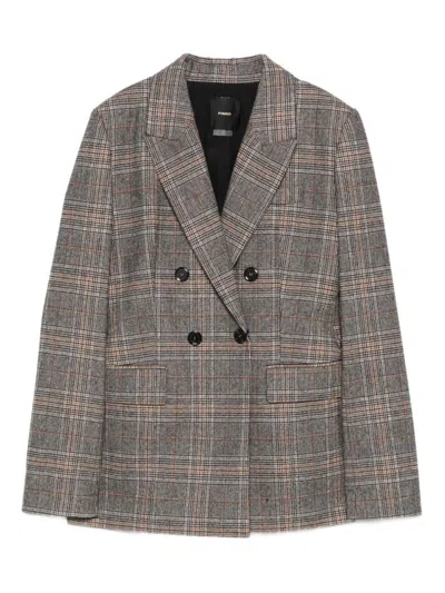 Pinko Double-breasted Tailored Jacket With Plaid Pattern In Gray