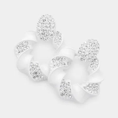 Fashnzfab Stone Embellished Spiral Open Circle Chunky Earrings - White In Gold