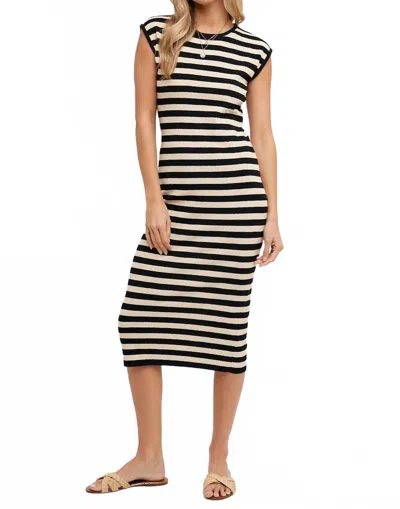 Bluivy Striped Midi Dress In Black In Black