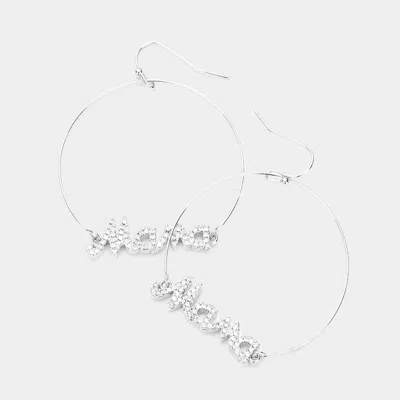 Fashnzfab Rhinestone Mama Accented Open Metal Circle Dangle Earrings - Rhodium In Metallic