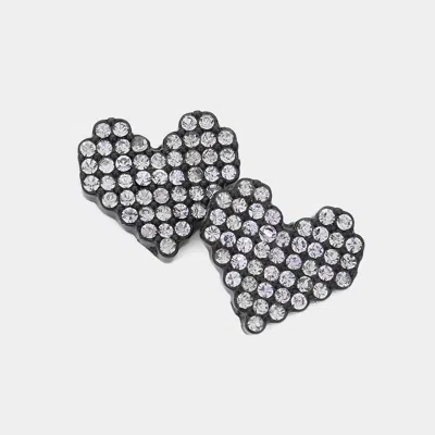 Fashnzfab Crystal Pave Heart Stud Earrings - Black, Black Diamond In Black