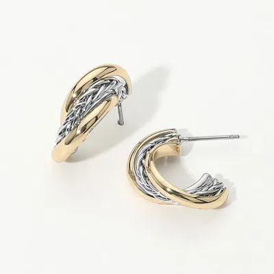 Fashnzfab 14k Gold Plated Two Tone Twisted Hoop Earrings - Two Tone In Gold