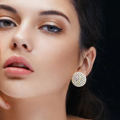 Fashnzfab Rhinestone Pave Stud Earrings - Ab, Rhodium In Metallic