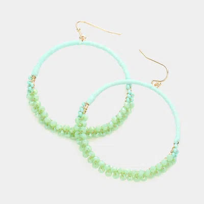 Fashnzfab Raffia Faceted Bead Wrapped Open Metal Circle Dangle Earrings - Mint In Green
