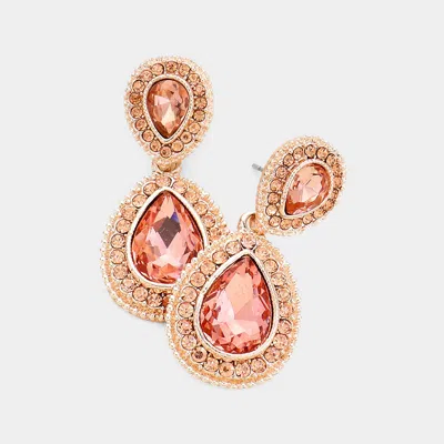 Fashnzfab Rhinestone Trim Teardrop Evening Earrings - Peach, Rose Gold In Pink