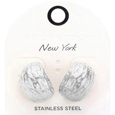 Fashnzfab Secret Box_textured Stainless Steel Half Hoop Earrings - Rhodium In Silver