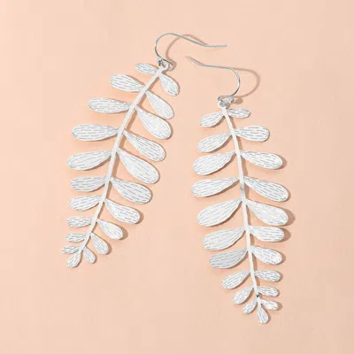Fashnzfab Metal Leaf Dangle Earrings - Silver In Silver