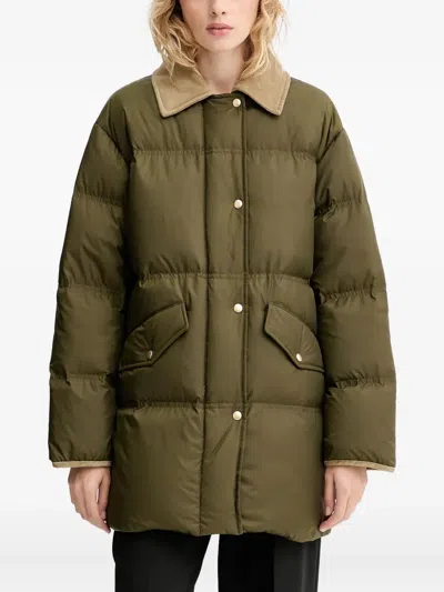 Marc O'polo Button Corduroy-collar Coat In Green