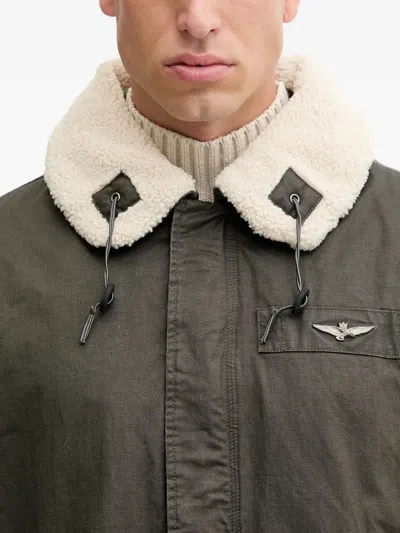 Aeronautica Militare Shearling-collar Drawstring Parka In Green