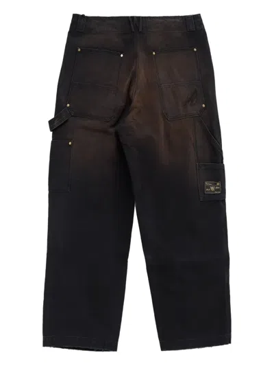 Willy Chavarria Toluca Oversized Wide-leg Distressed Cotton-canvas Trousers In Black