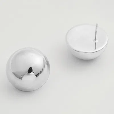 Fashnzfab White Gold Dipped Round Dome Stud Earrings - Silver In White
