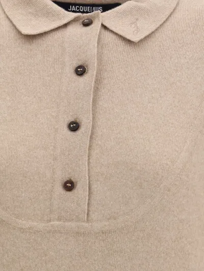 Jacquemus Polo Collar Knitwear With Ribbed Cuffs And Hem In Neutral