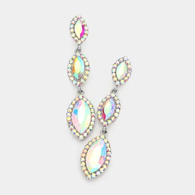Fashnzfab Triple Marquise Stone Drop Down Dangle Evening Earrings - Ab, Silver In Gold