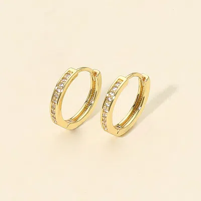 Fashnzfab 14k Gold Dipped Cz Stone Paved Mini Huggie Hoop Earrings - Gold In Gold