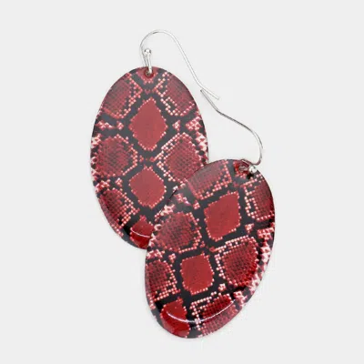 Fashnzfab Snake Skin Patterned Metal Oval Dangle Earrings - Red In Multi