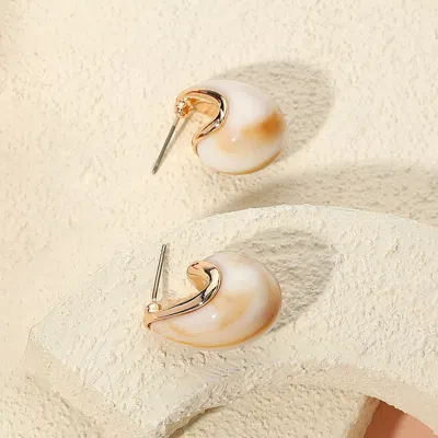 Fashnzfab Chunky Celluloid Acetate Dome Teardrop Earrings - Ivory In Gold