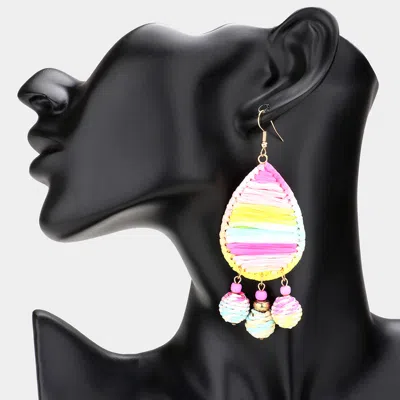 Fashnzfab Raffia Wrapped Teardrop Triple Ball Link Dangle Earrings - Multi In Multi