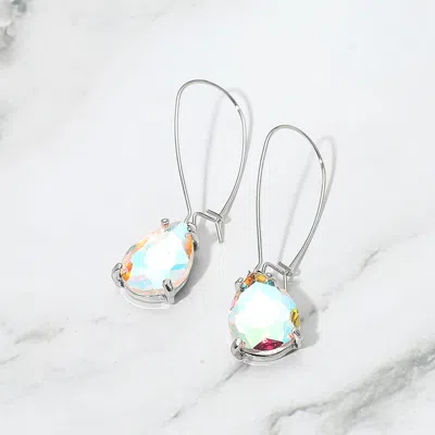 Fashnzfab Teardrop Stone Dangle Evening Earrings - Ab, Silver In Gray